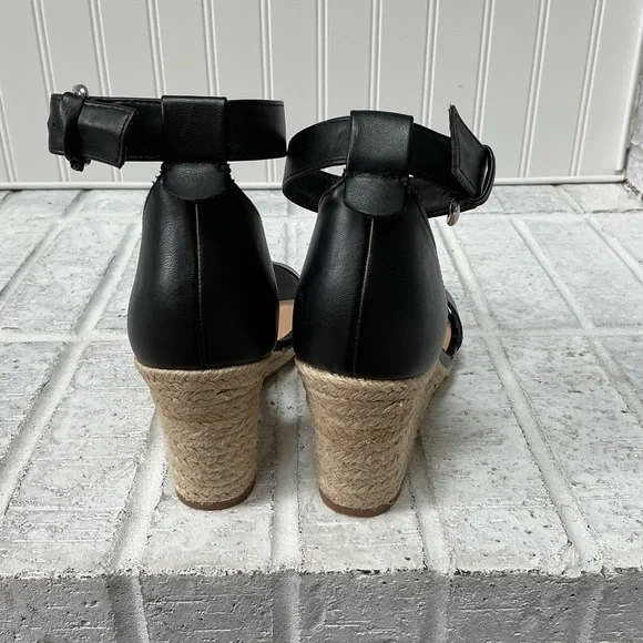 A New Day Ankle Strap Open Toe Espadrille Wedge Sandals Black - Picture 8 of 10